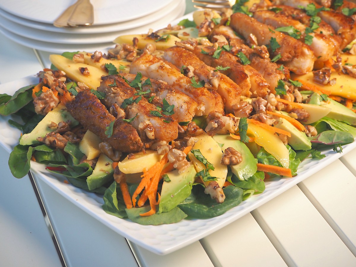 Avocado & Mango Salad with Smoked Paprika Fish